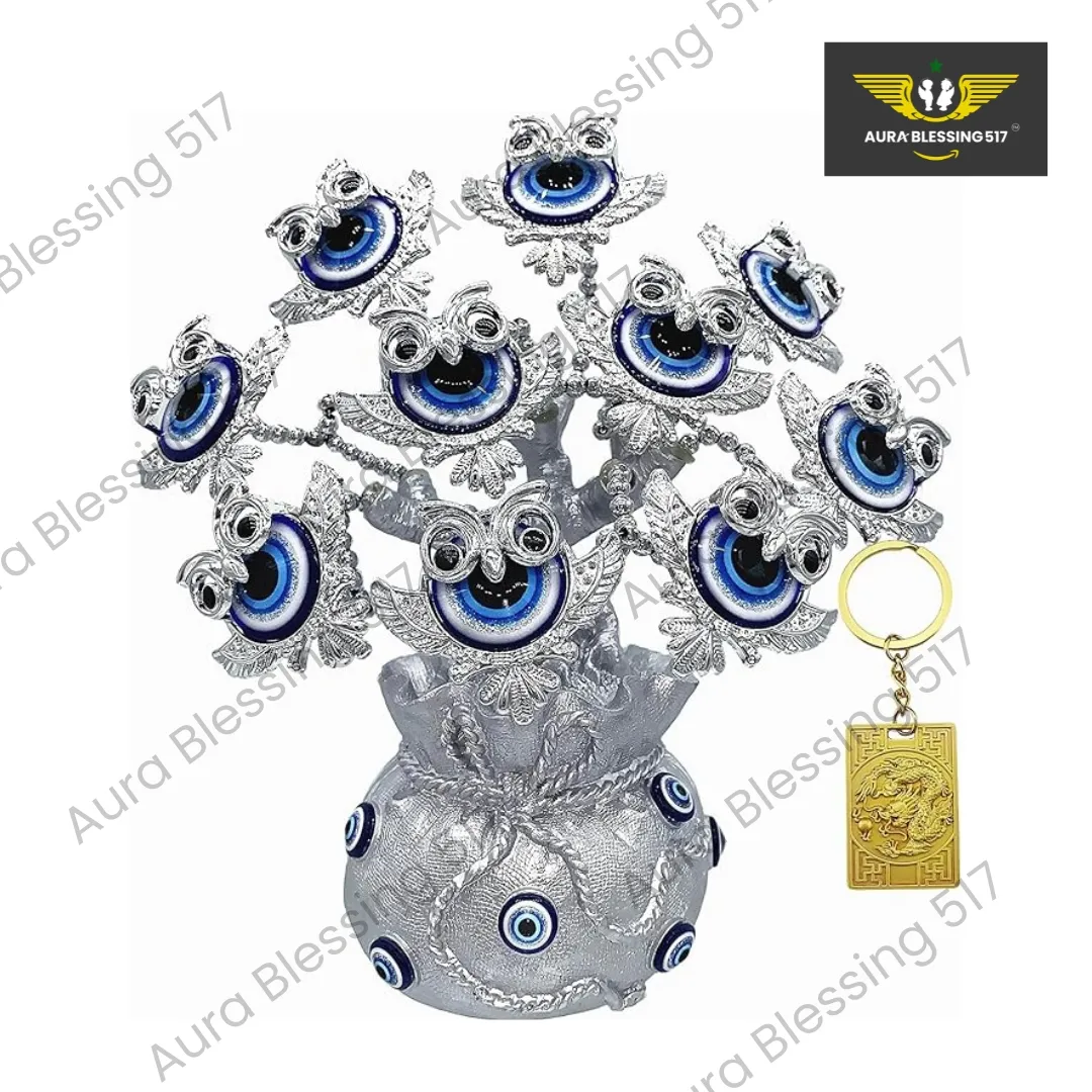 Turkish Blue Evil Eye with Ten Owls in Wealth Bag
