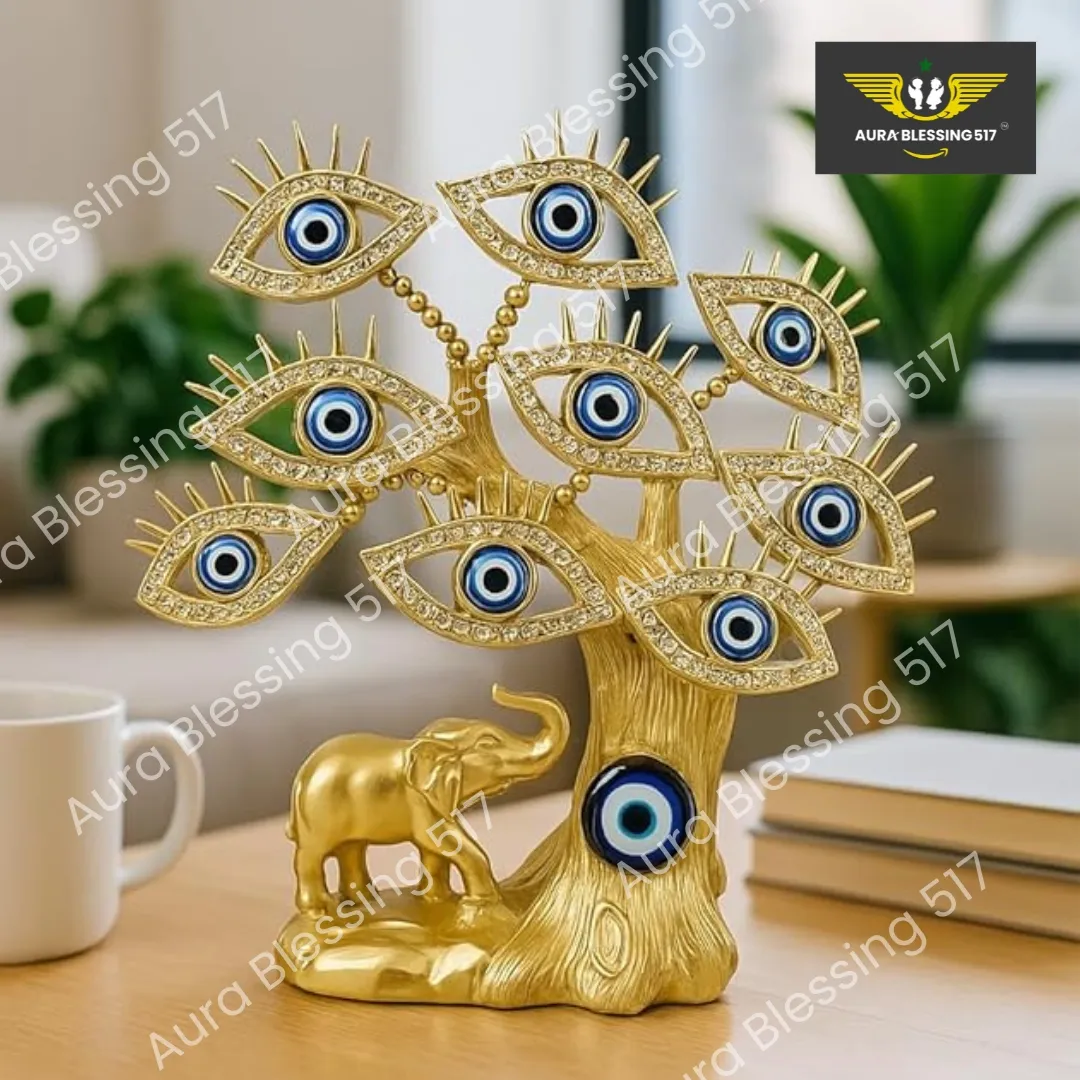Betterdecor Turkish Blue Evil Eye Money Tree with Elephant